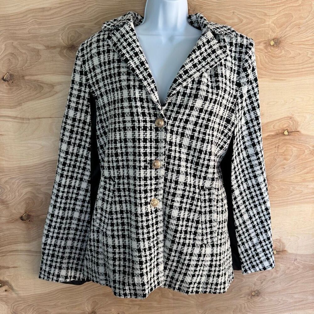 Flying Tomato Black & White Houndstooth Cape Coat M